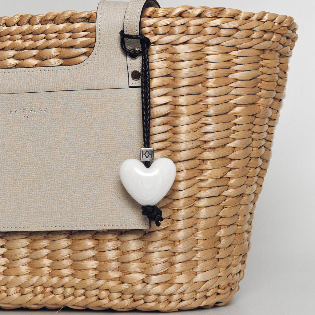 Bag Charm White Stone Heart