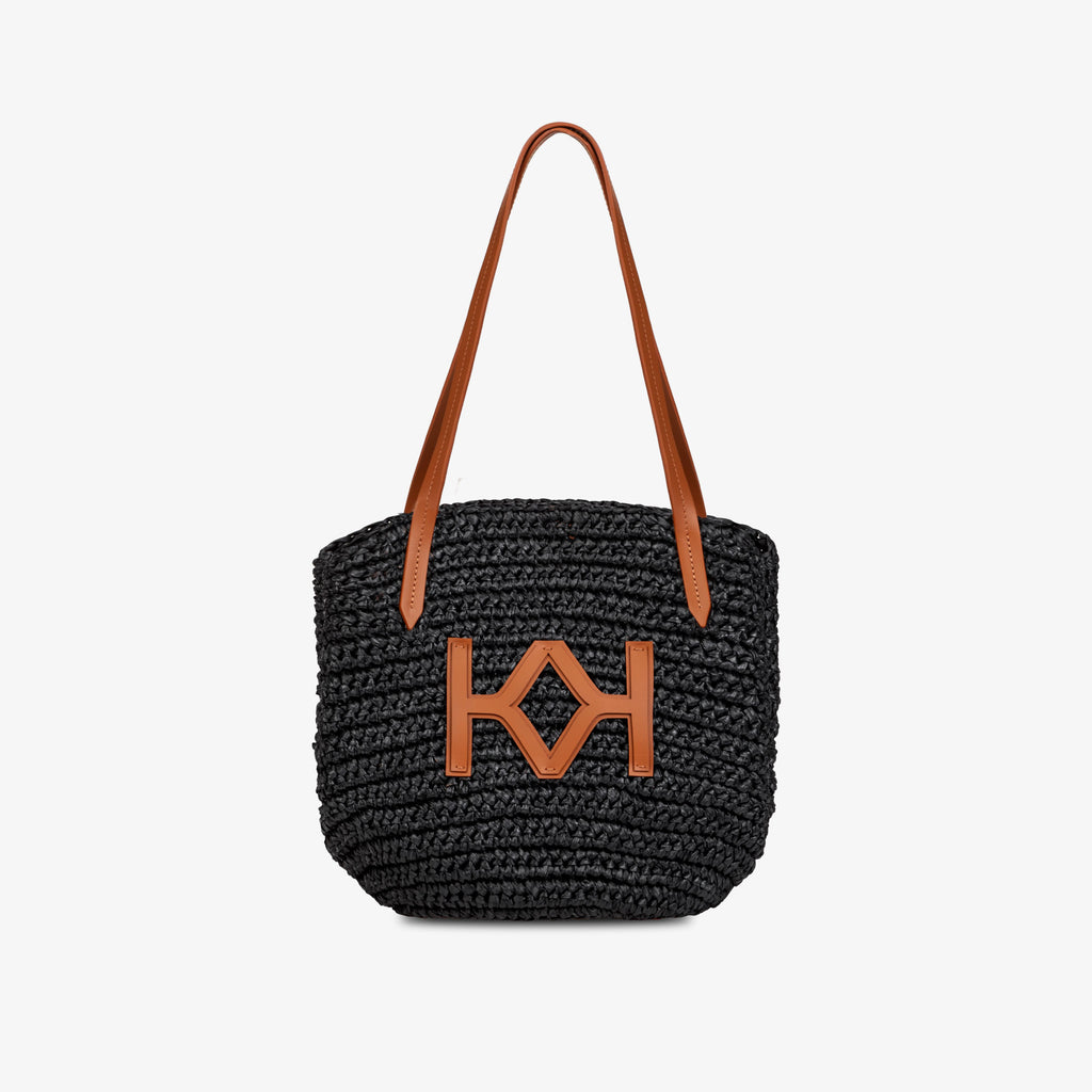 Logo Raffia Tote Black/Almond