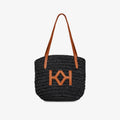 Logo Raffia Tote Black/Almond