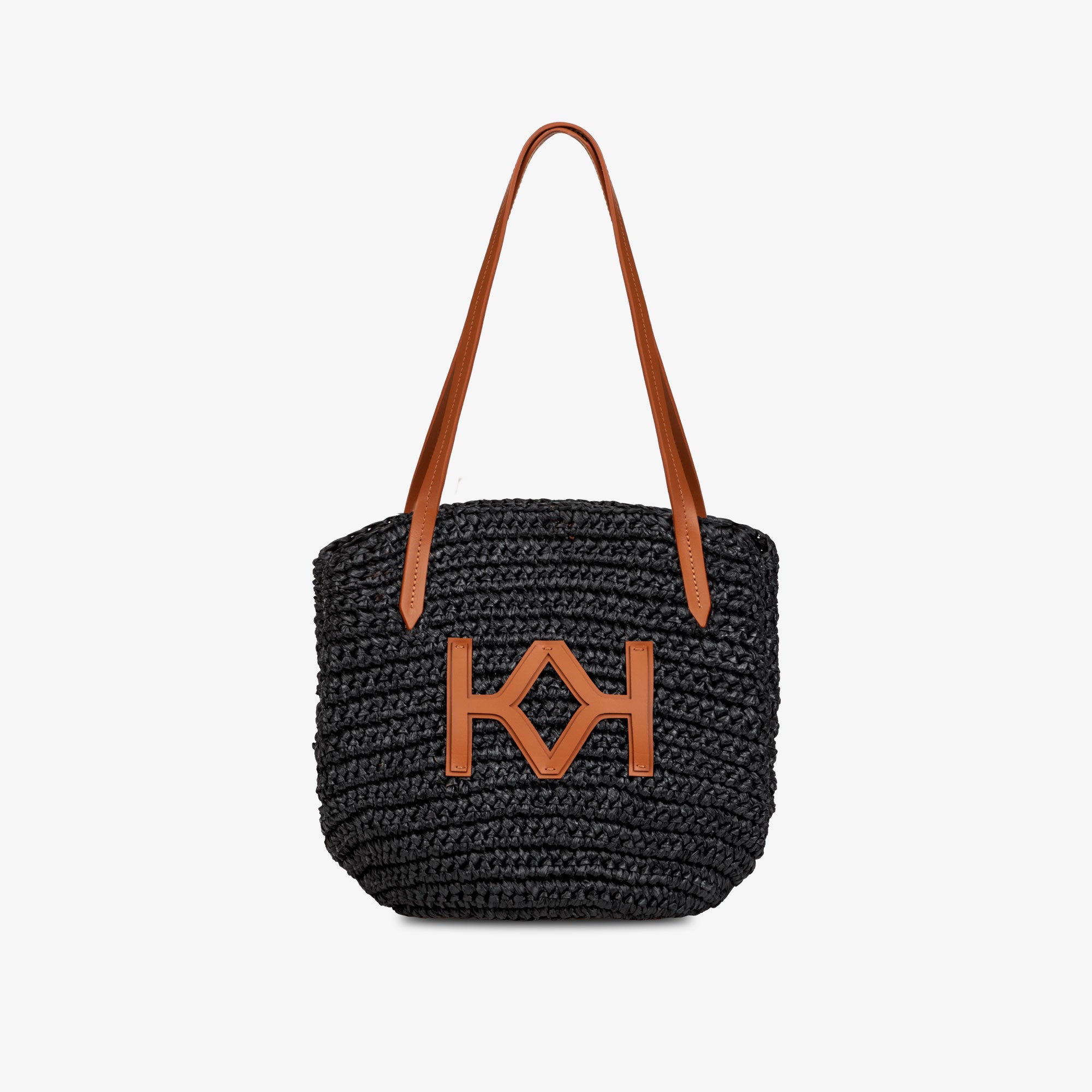 Logo Raffia Tote Black/Almond
