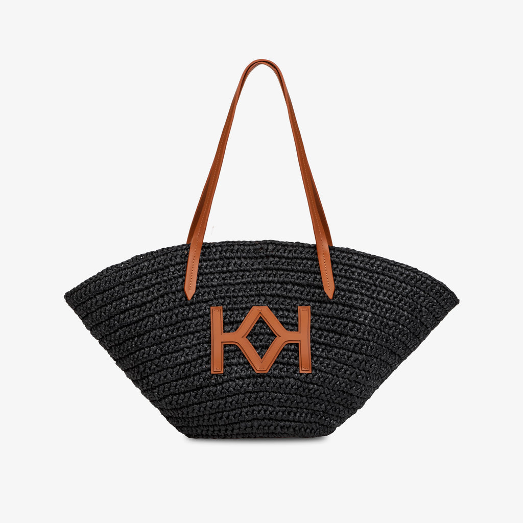 Logo Raffia Tote Black/Almond