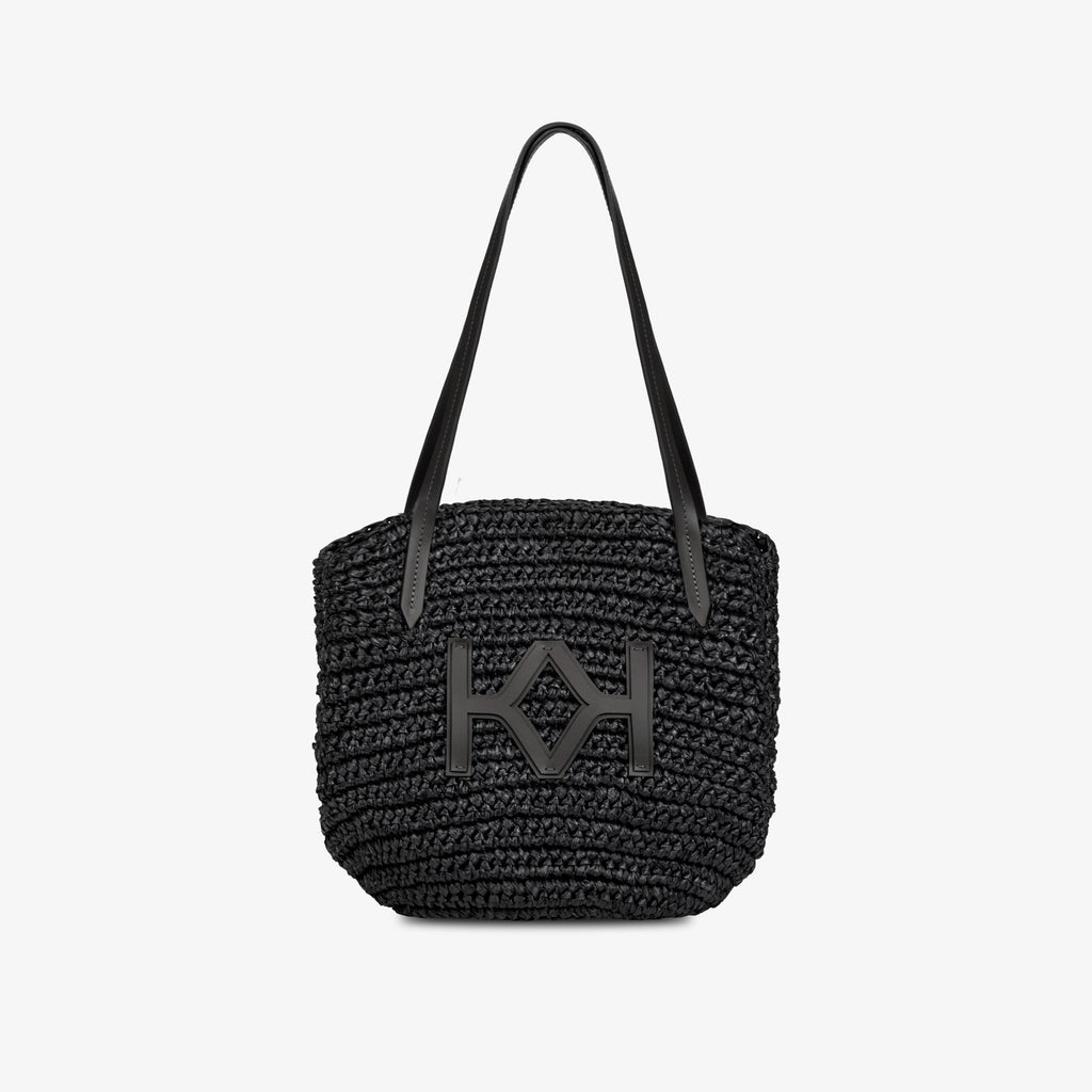 Logo Raffia Tote Black