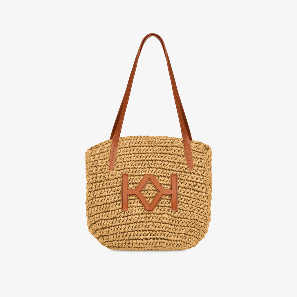 Logo Raffia Tote Natural/Almond