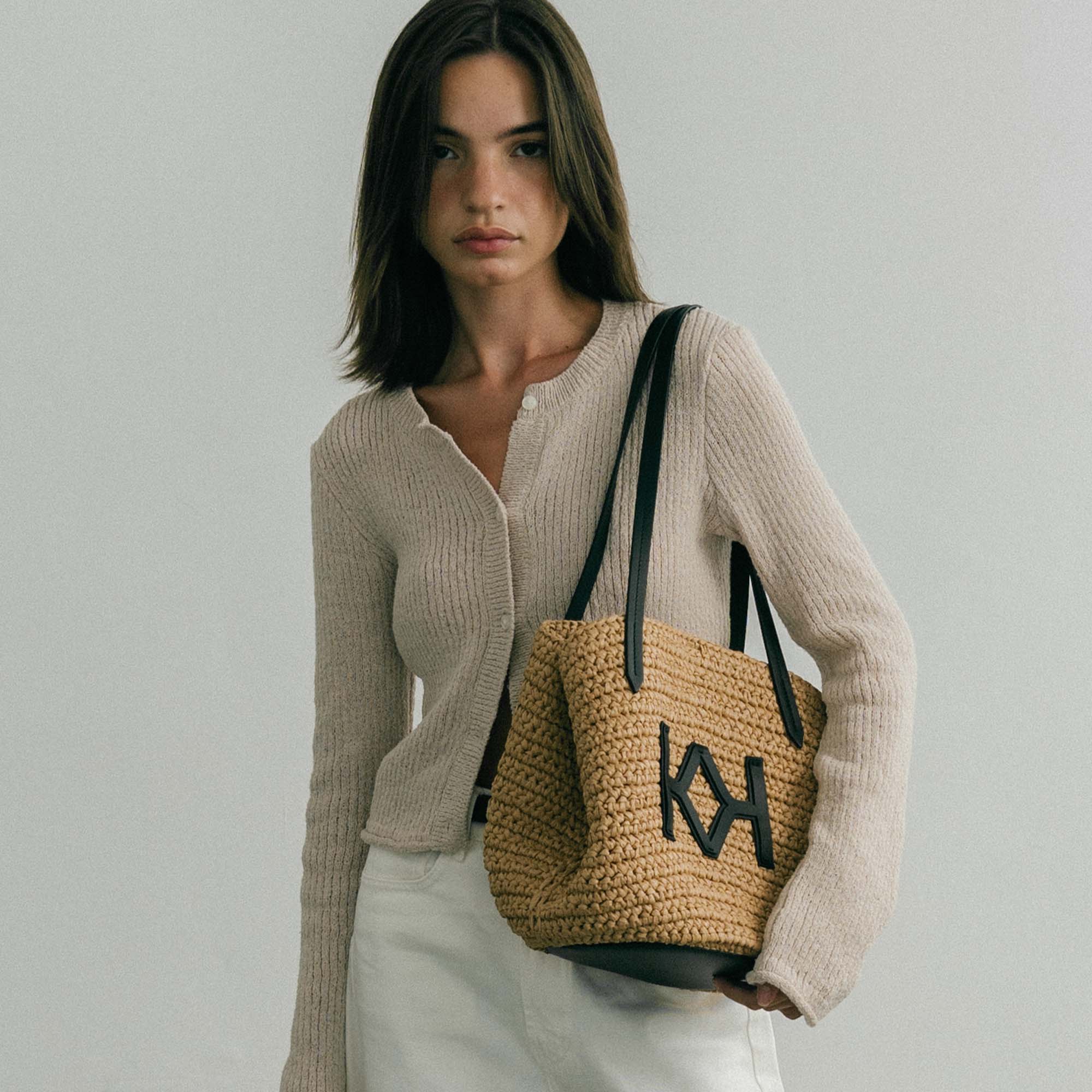 Logo Raffia Tote Natural