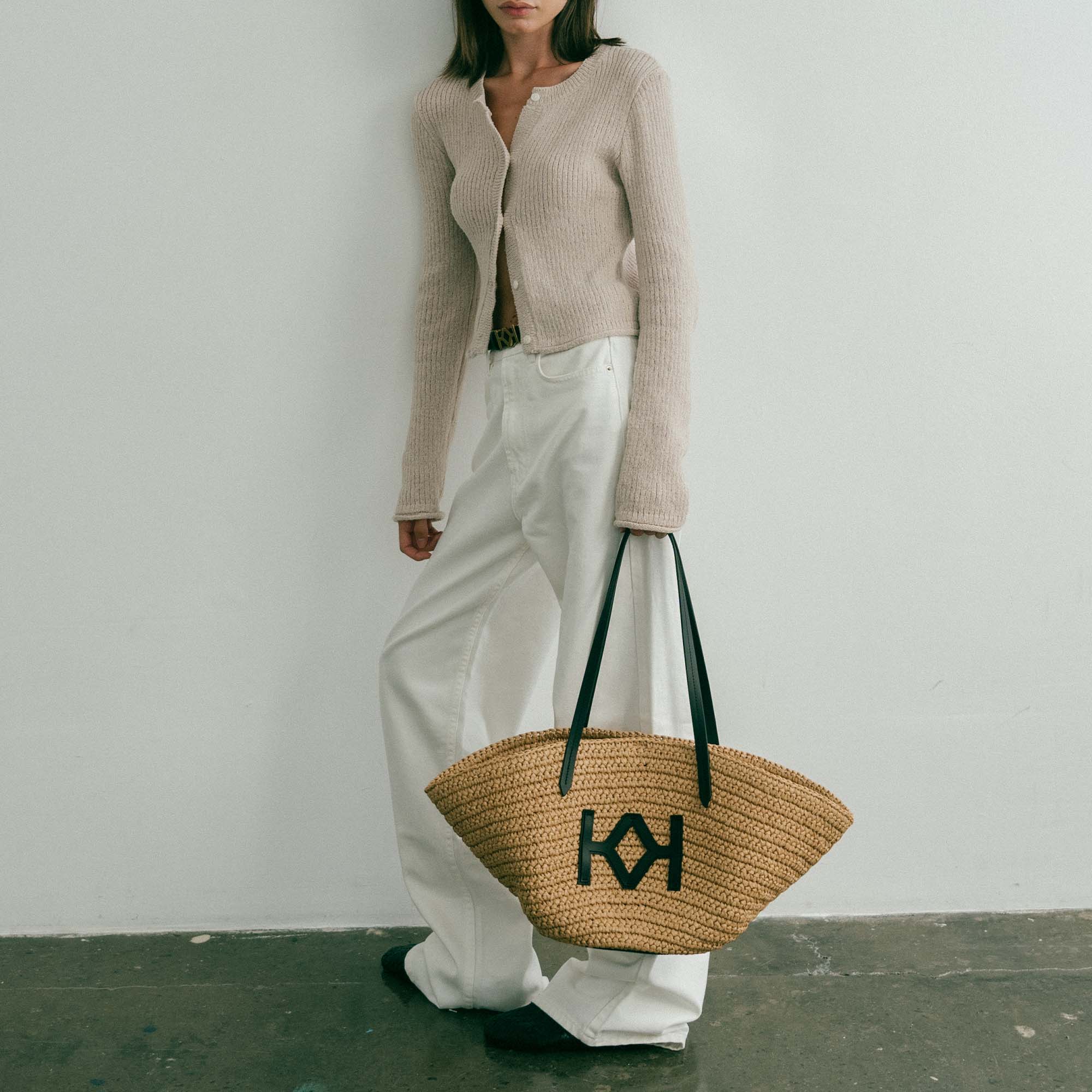 Logo Raffia Tote Natural