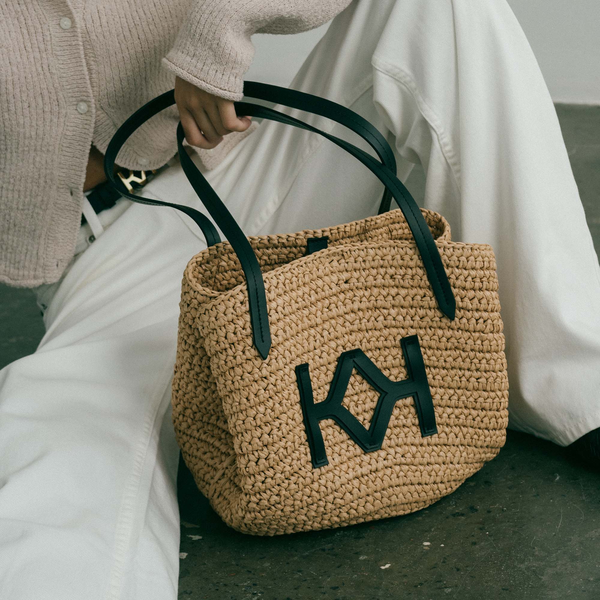 Logo Raffia Tote Natural
