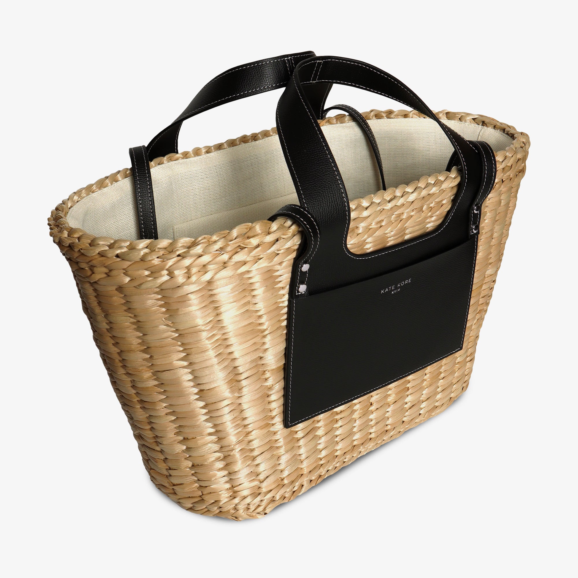 Kate Kore Straw Essence Tote Black — сумка-тоут з натурального очерету, деталь