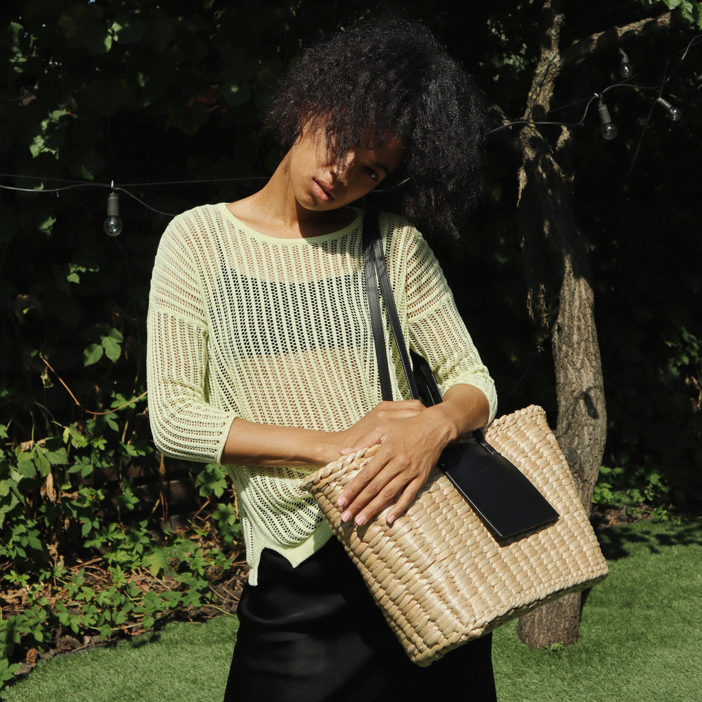 Straw Tote Black