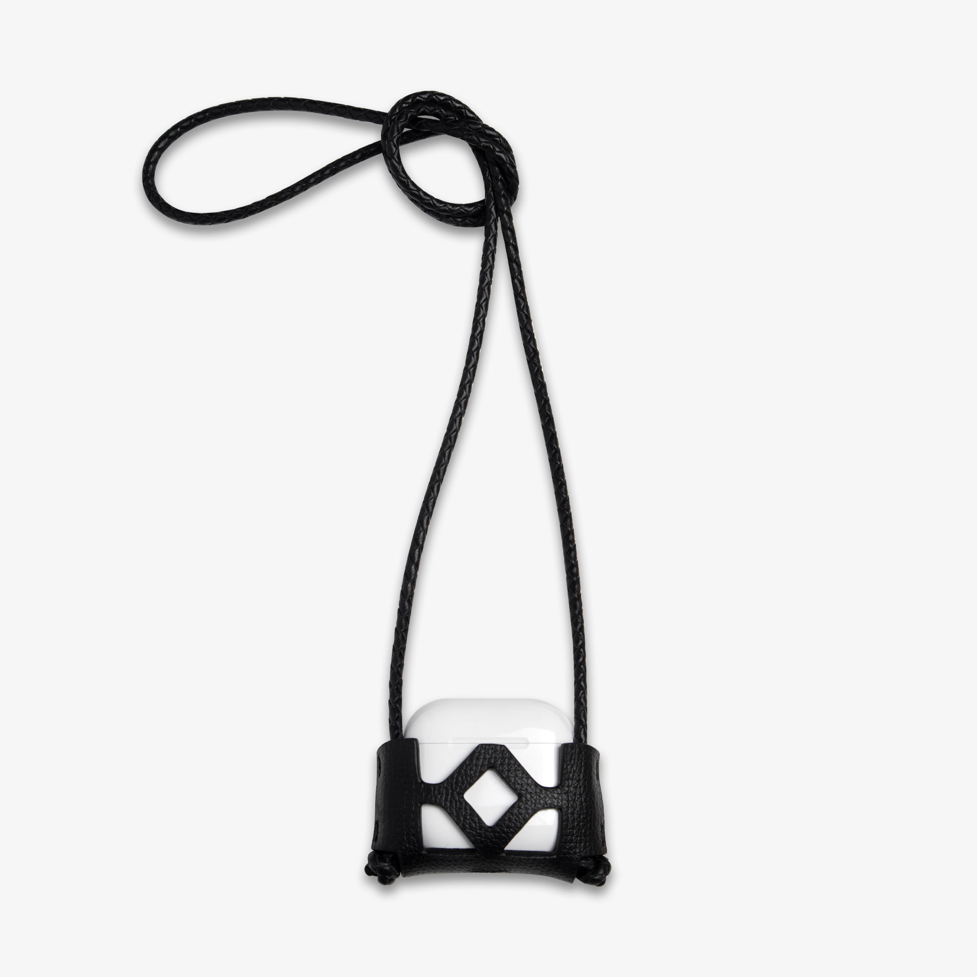 Kate-Kore-AirPods-4-Saffiano-Black-+-strap-front-web