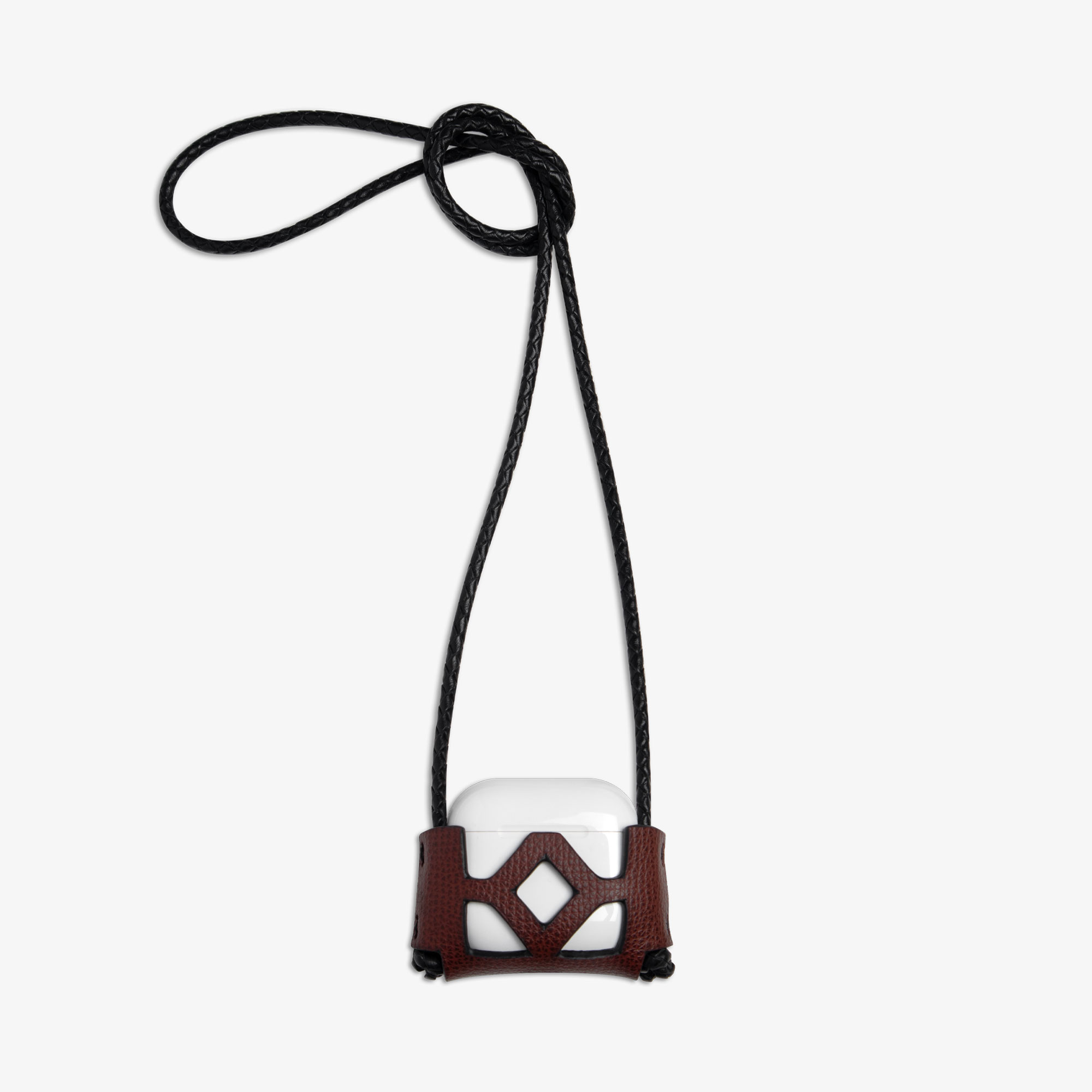 Kate-Kore-AirPods-4-Saffiano-Brown-+-strap-front-web